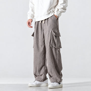 Pantalones cargo para hombre de corte amplio cintura elástica bolsillos laterales