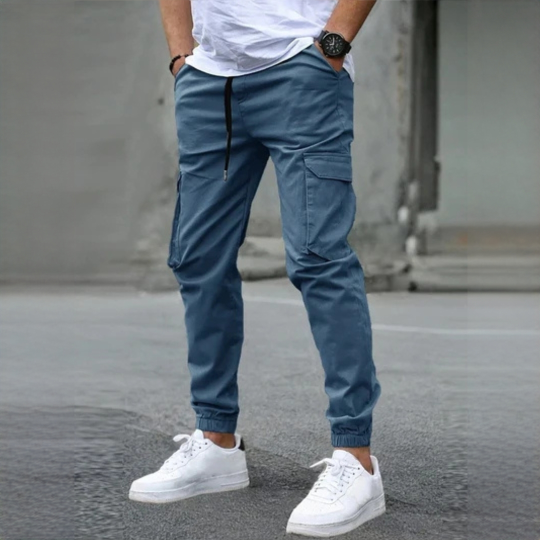 Pantalones cargo para hombre: tiro ajustable con cinturón externo y puños elásticos