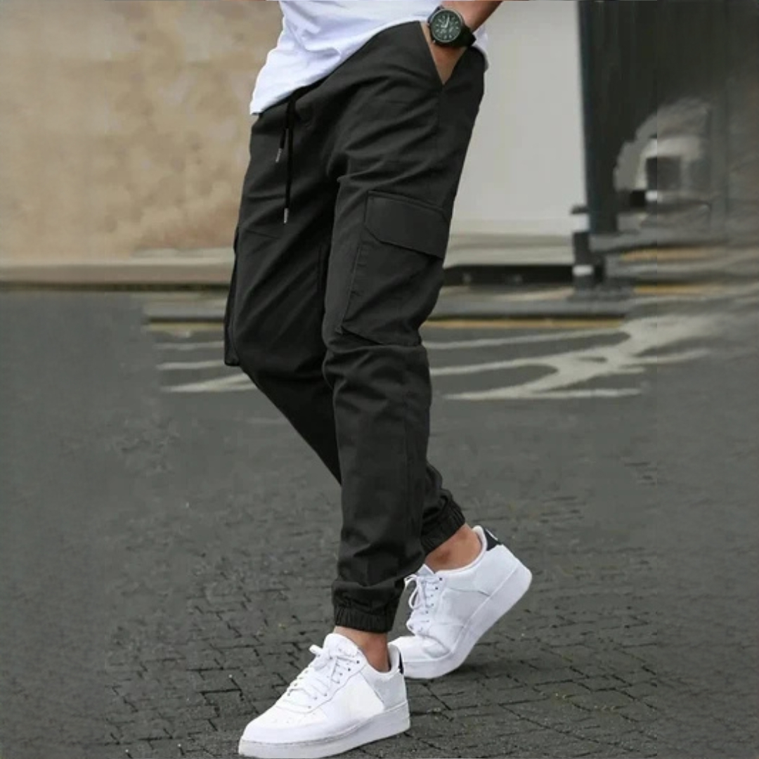 Pantalones cargo para hombre: tiro ajustable con cinturón externo y puños elásticos
