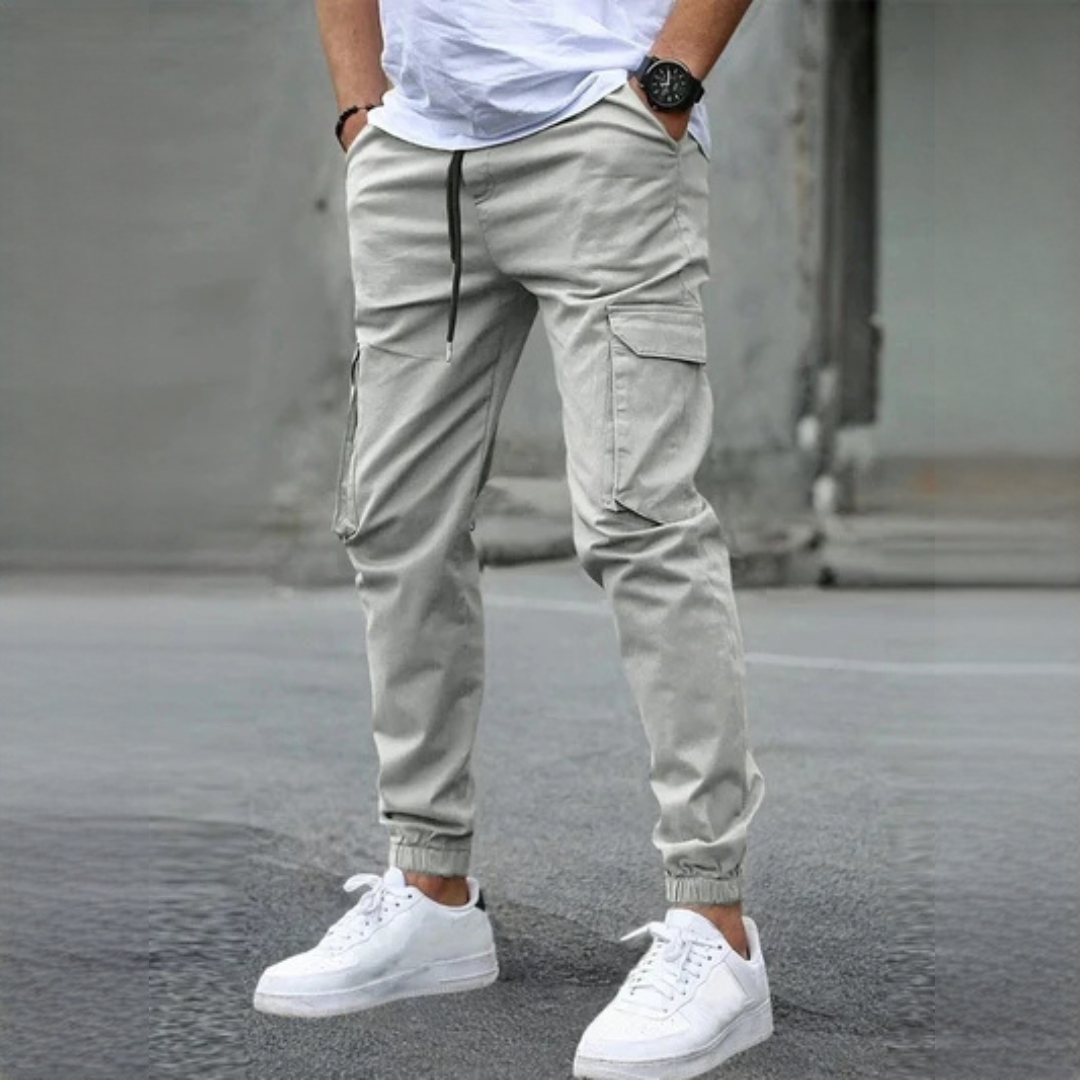 Pantalones cargo para hombre: tiro ajustable con cinturón externo y puños elásticos