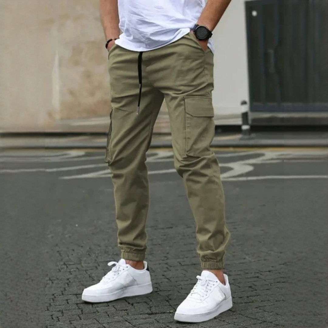 Pantalones cargo para hombre: tiro ajustable con cinturón externo y puños elásticos