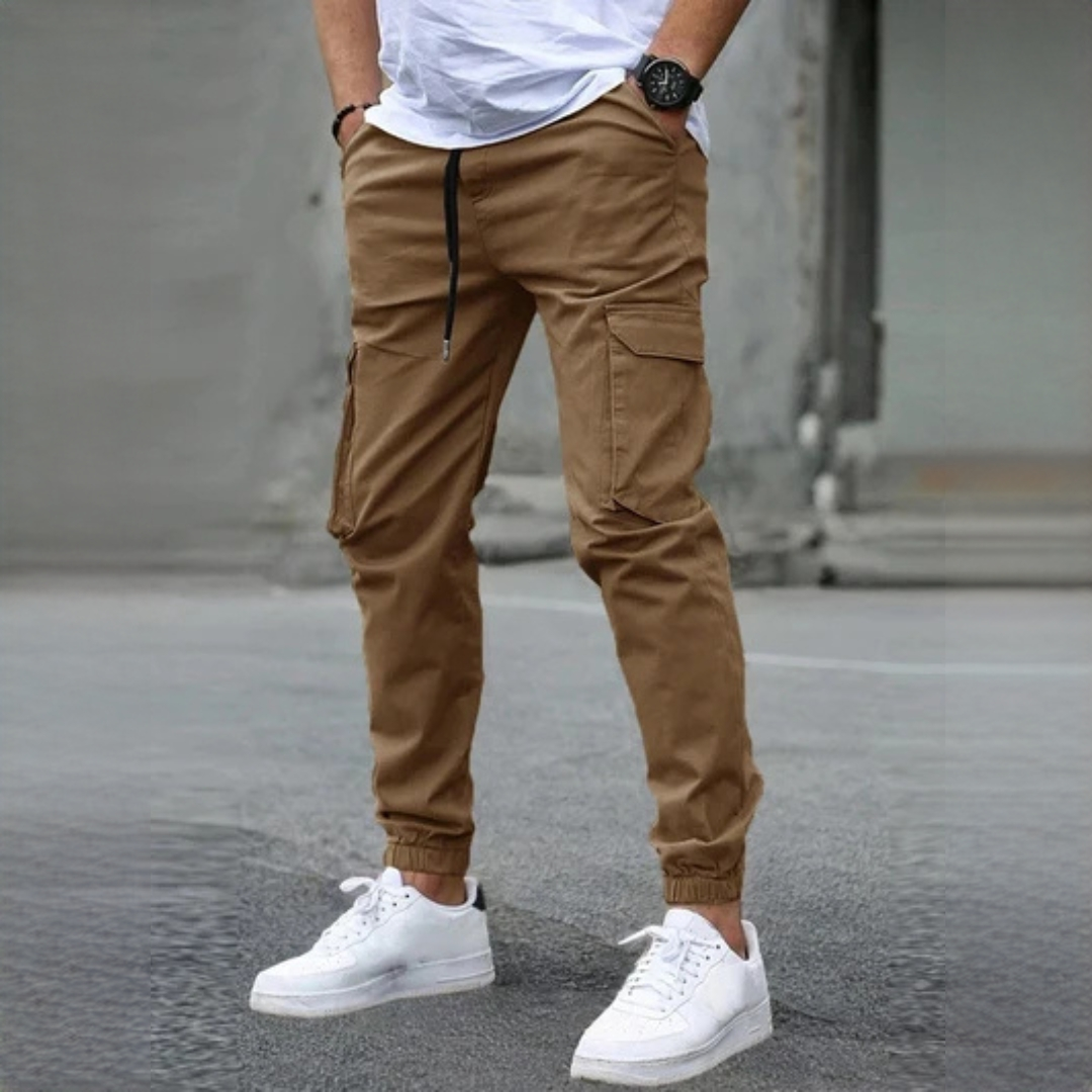 Pantalones cargo para hombre: tiro ajustable con cinturón externo y puños elásticos
