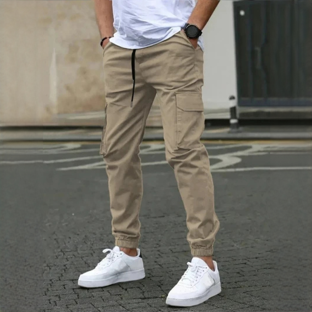 Pantalones cargo para hombre: tiro ajustable con cinturón externo y puños elásticos