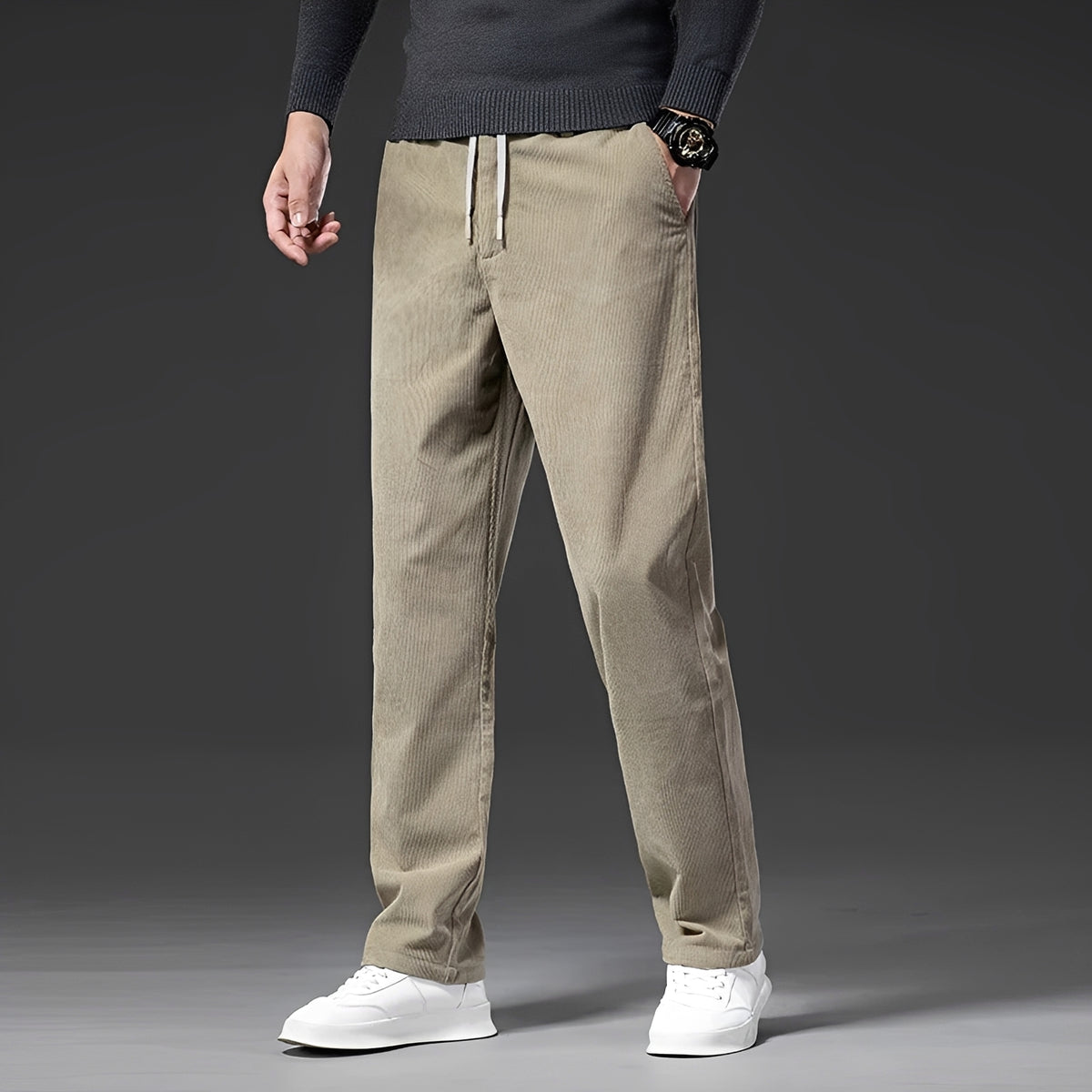 Pantalones casuales para hombre con cintura ajustable y corte recto