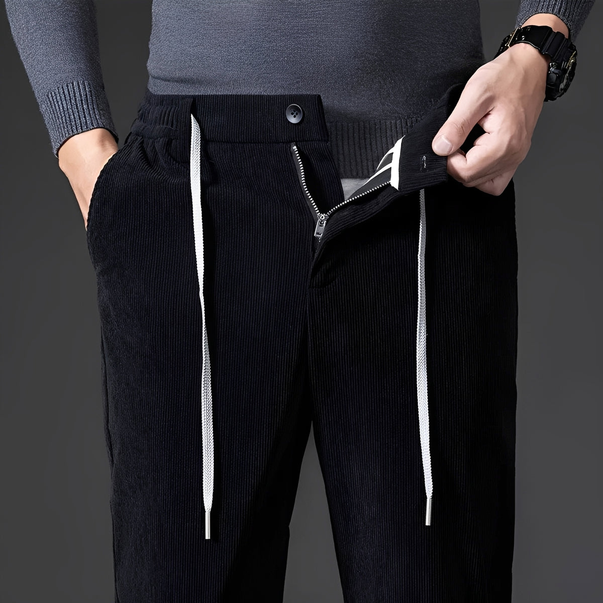 Pantalones casuales para hombre con cintura ajustable y corte recto