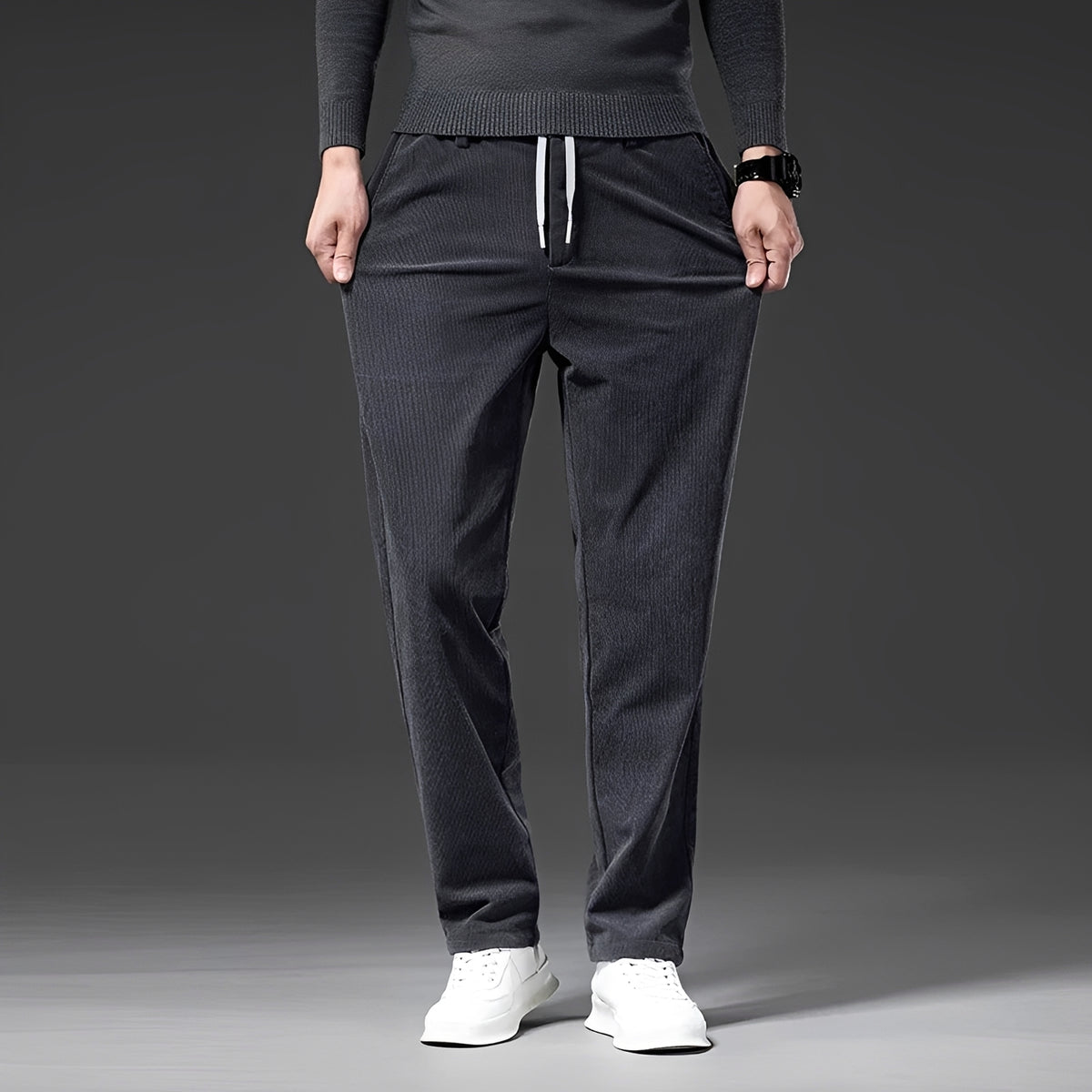 Pantalones casuales para hombre con cintura ajustable y corte recto