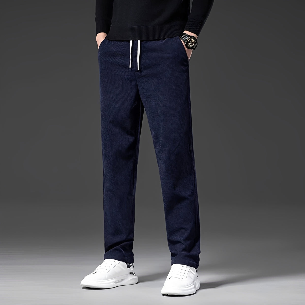 Pantalones casuales para hombre con cintura ajustable y corte recto