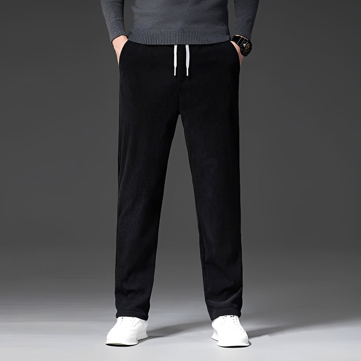 Pantalones casuales para hombre con cintura ajustable y corte recto