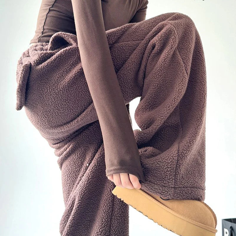 Pantalones de chándal mujer de pierna ancha con cinturilla de cordón y bolsillos