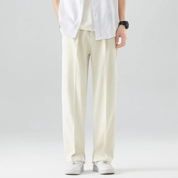 Pantalones de corte ancho para hombre con bolsillos laterales y cintura con botón