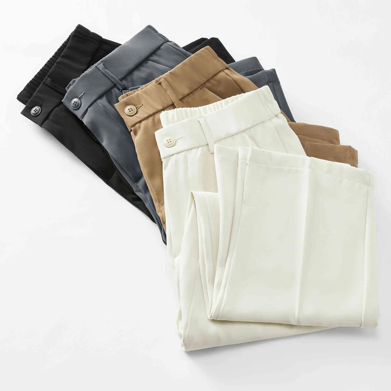 Pantalones de corte ancho para hombre con bolsillos laterales y cintura con botón