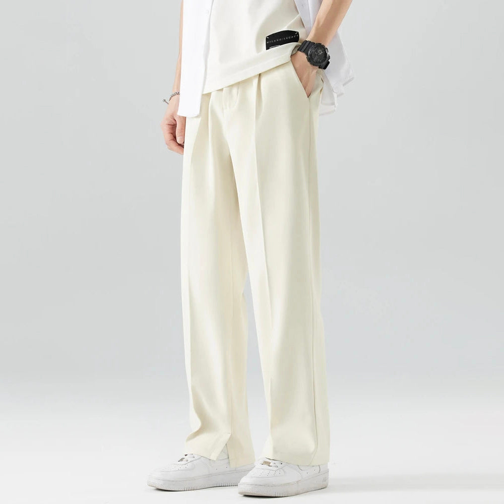 Pantalones de corte ancho para hombre con bolsillos laterales y cintura con botón