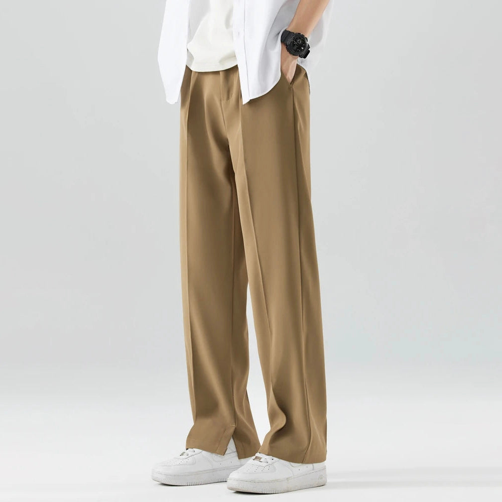 Pantalones de corte ancho para hombre con bolsillos laterales y cintura con botón