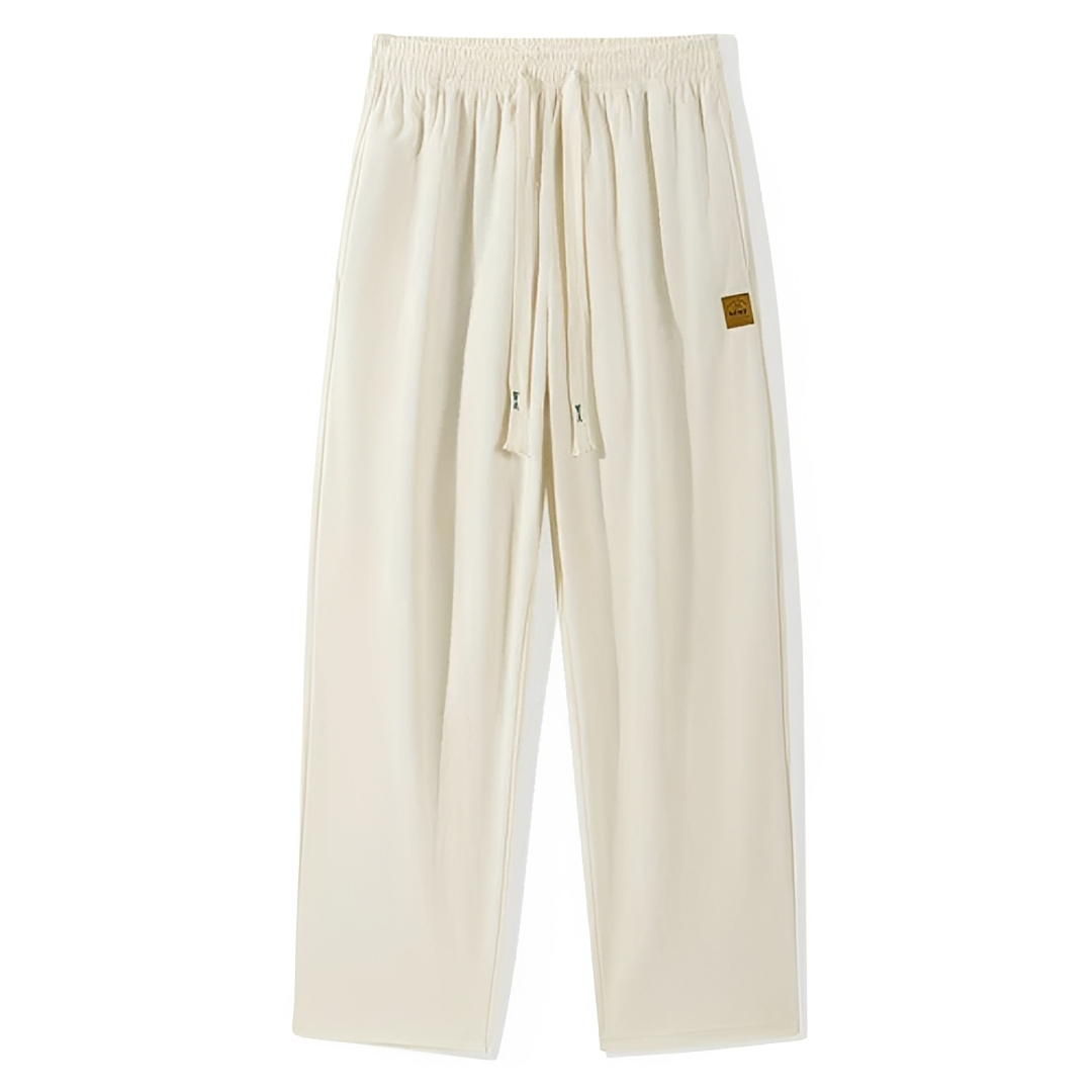 Pantalones de hombre con cordón ajustable y abertura recta relajada - bolsillos laterales y traseros, textura acanalada