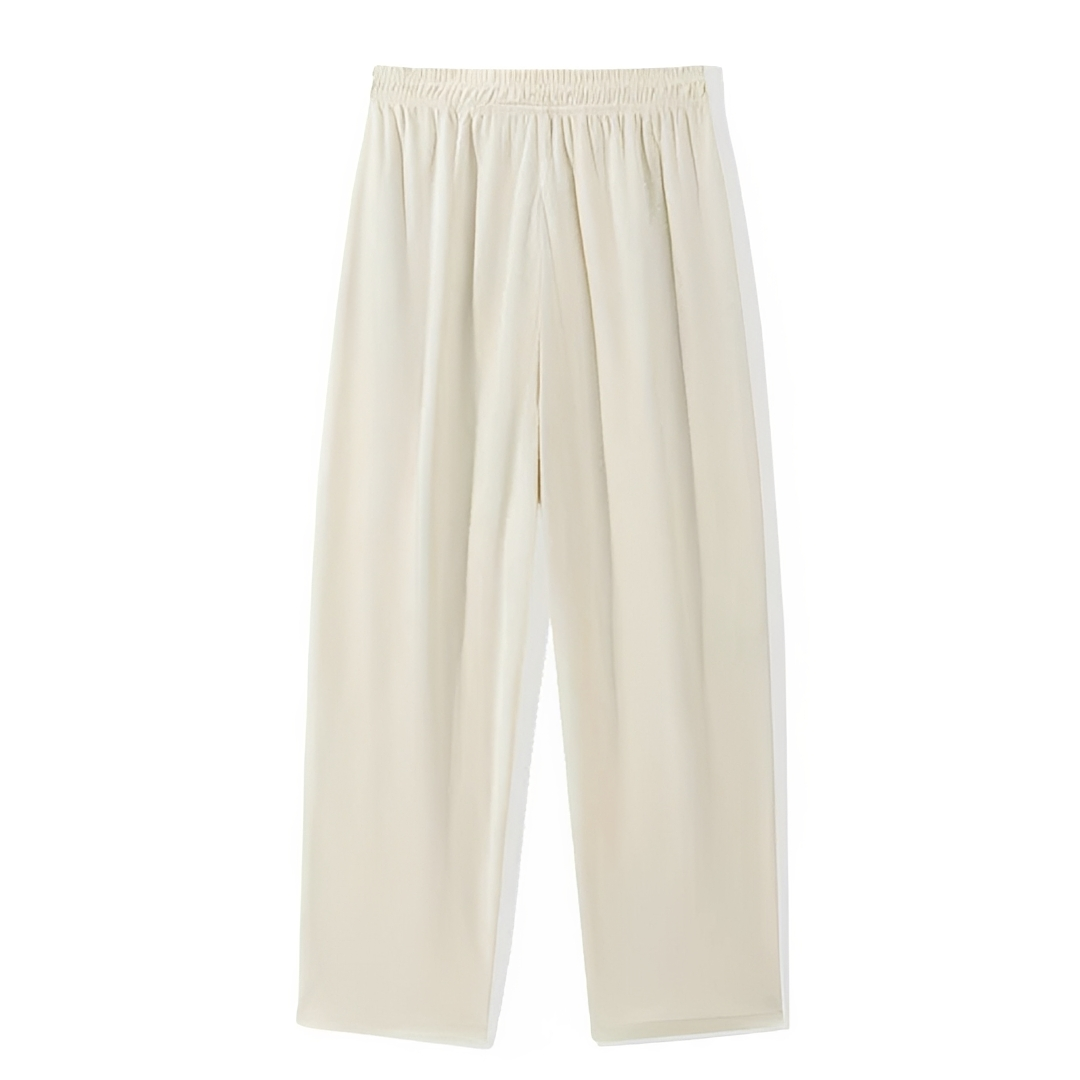 Pantalones de hombre con cordón ajustable y abertura recta relajada - bolsillos laterales y traseros, textura acanalada