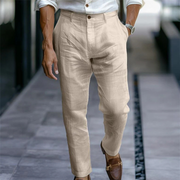 Pantalones de hombre con pliegue delantero, tiro medio y dobladillo estrecho