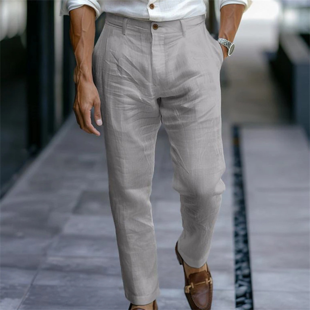 Pantalones de hombre con pliegue delantero, tiro medio y dobladillo estrecho
