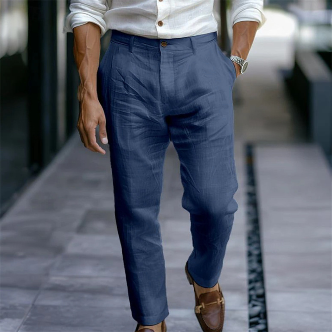 Pantalones de hombre con pliegue delantero, tiro medio y dobladillo estrecho