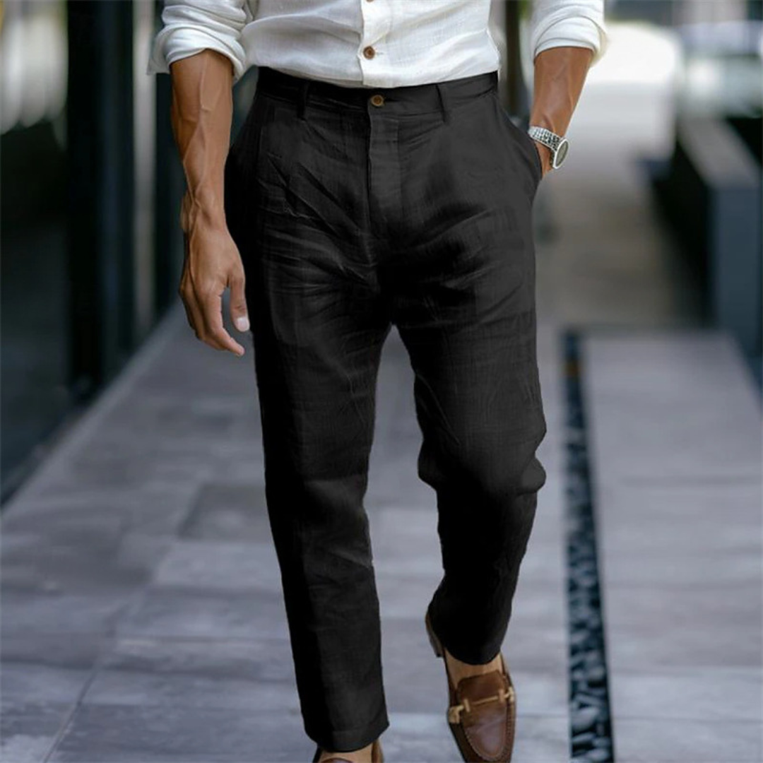 Pantalones de hombre con pliegue delantero, tiro medio y dobladillo estrecho
