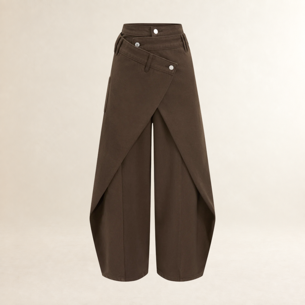 Pantalones de pierna ancha para mujer de cintura alta y diseño cruzado