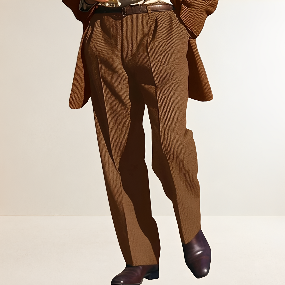 Pantalones de traje para hombre con rayas y corte recto con pliegues