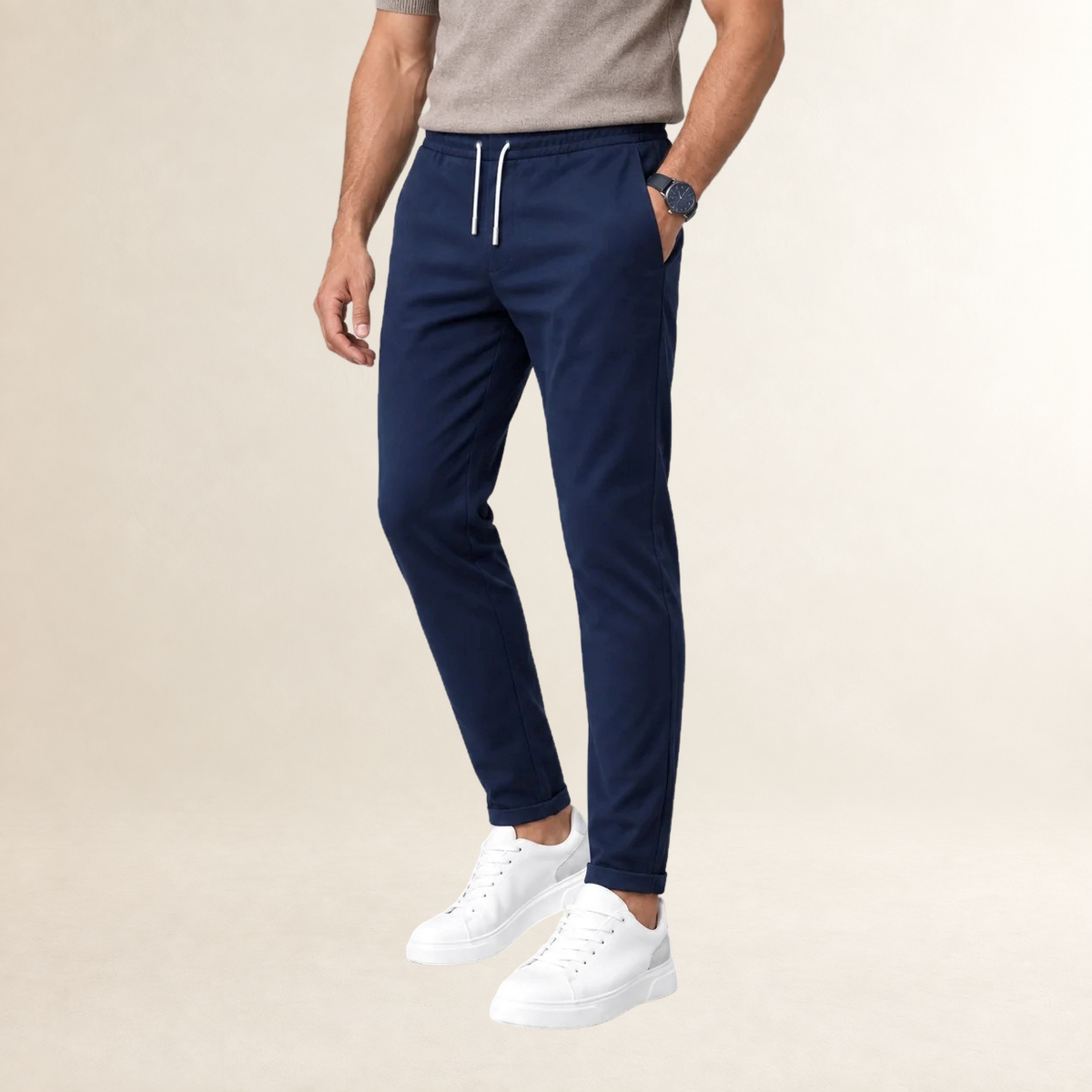 Pantalones de vestir para hombre con corte ajustado y cinturilla con cordón