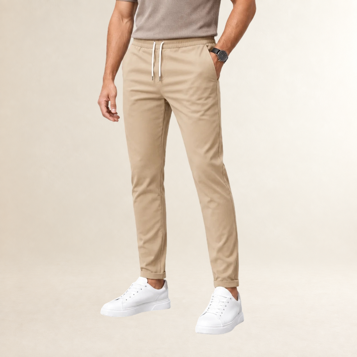 Pantalones de vestir para hombre con corte ajustado y cinturilla con cordón