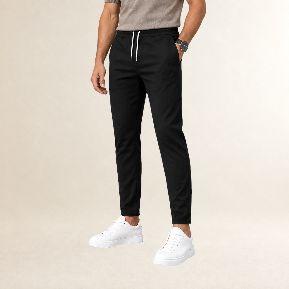 Pantalones de vestir para hombre con corte ajustado y cinturilla con cordón