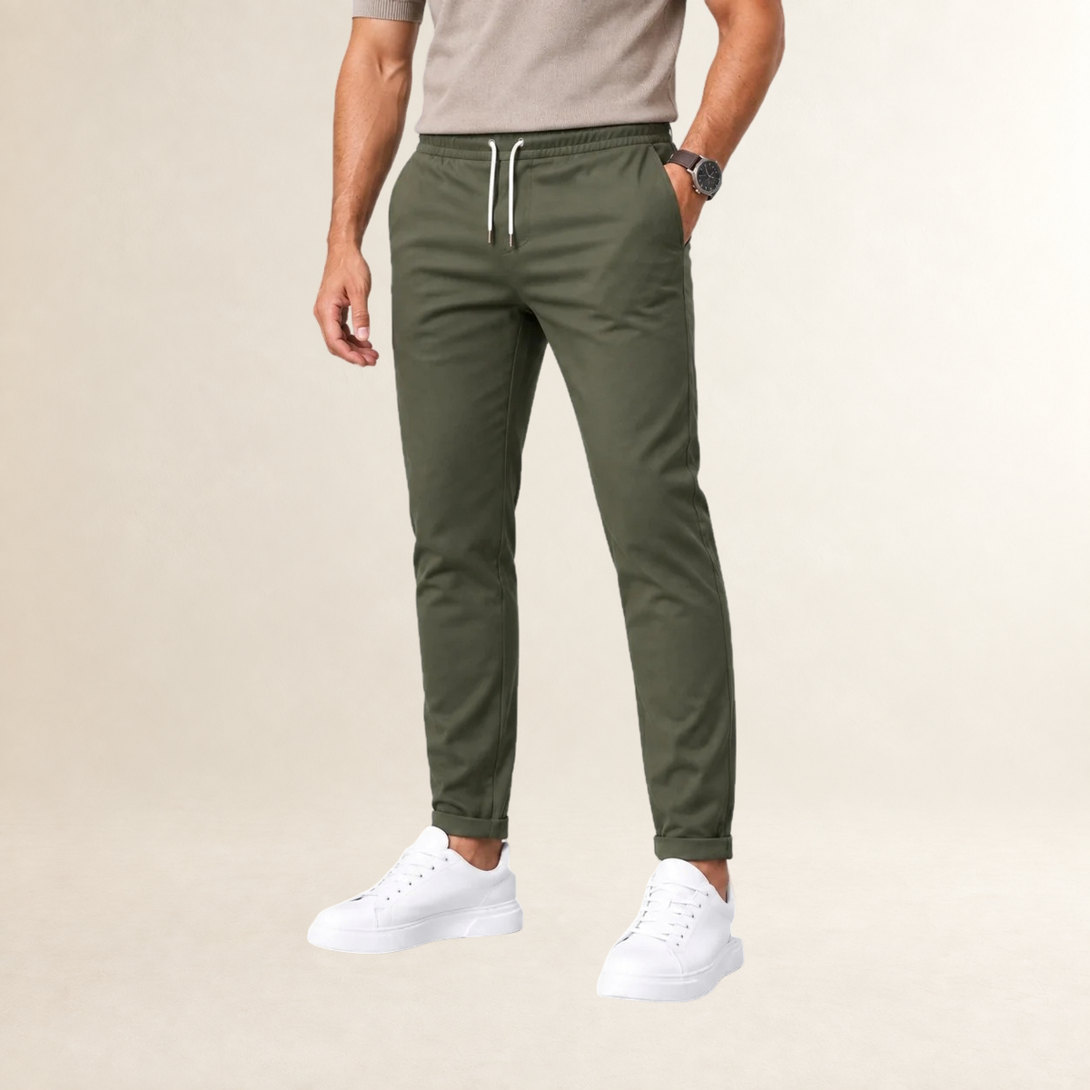 Pantalones de vestir para hombre con corte ajustado y cinturilla con cordón