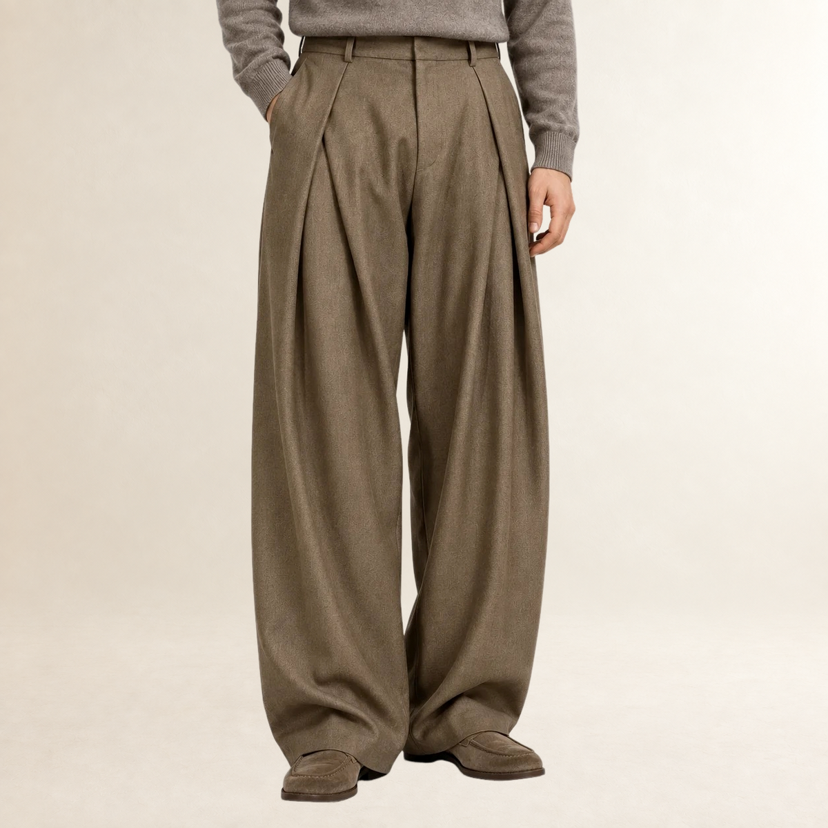 Pantalones de vestir para hombre con pierna ancha cintura alta pliegues delanteros corte recto