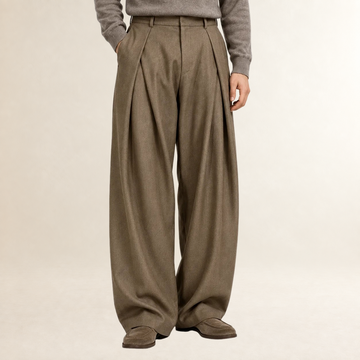 Pantalones de vestir para hombre con pierna ancha cintura alta pliegues delanteros corte recto