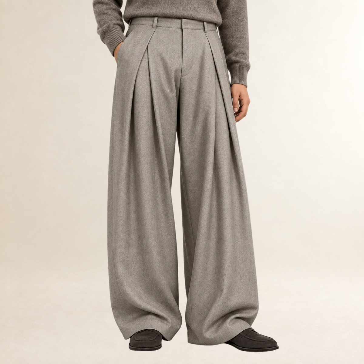 Pantalones de vestir para hombre con pierna ancha cintura alta pliegues delanteros corte recto