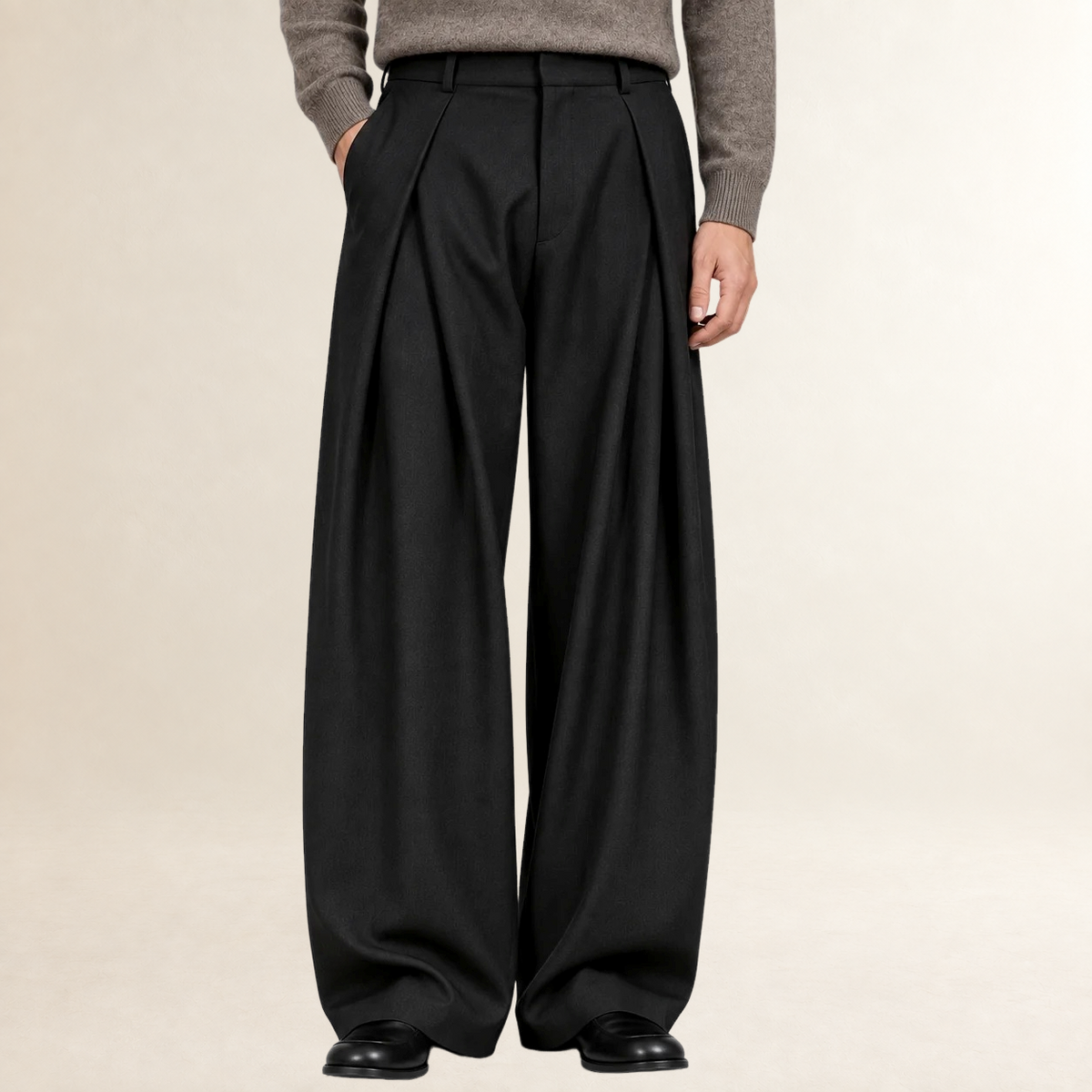 Pantalones de vestir para hombre con pierna ancha cintura alta pliegues delanteros corte recto