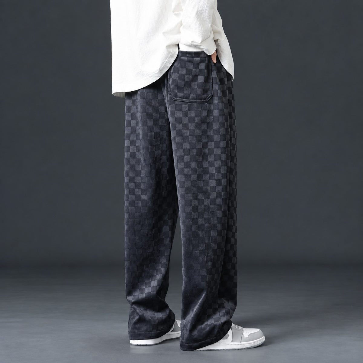 Pantalones deportivos para hombre con patrón de cuadros cintura elástica corte recto
