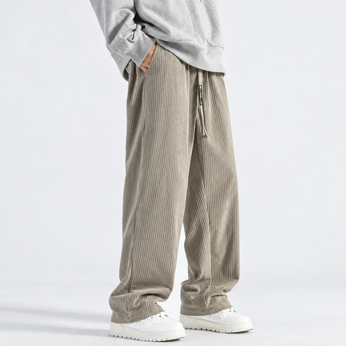 Pantalones deportivos para hombre de corte suelto con cinturilla de cordón y pernera ancha