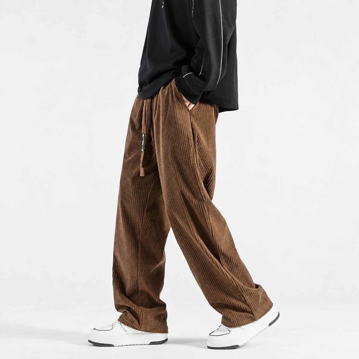 Pantalones deportivos para hombre de corte suelto con cinturilla de cordón y pernera ancha