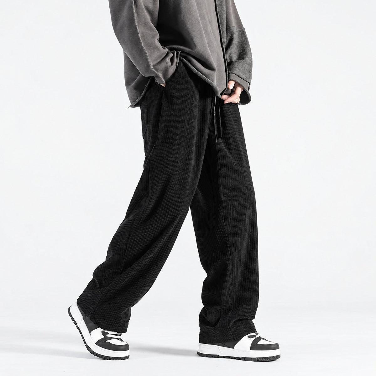Pantalones deportivos para hombre de corte suelto con cinturilla de cordón y pernera ancha