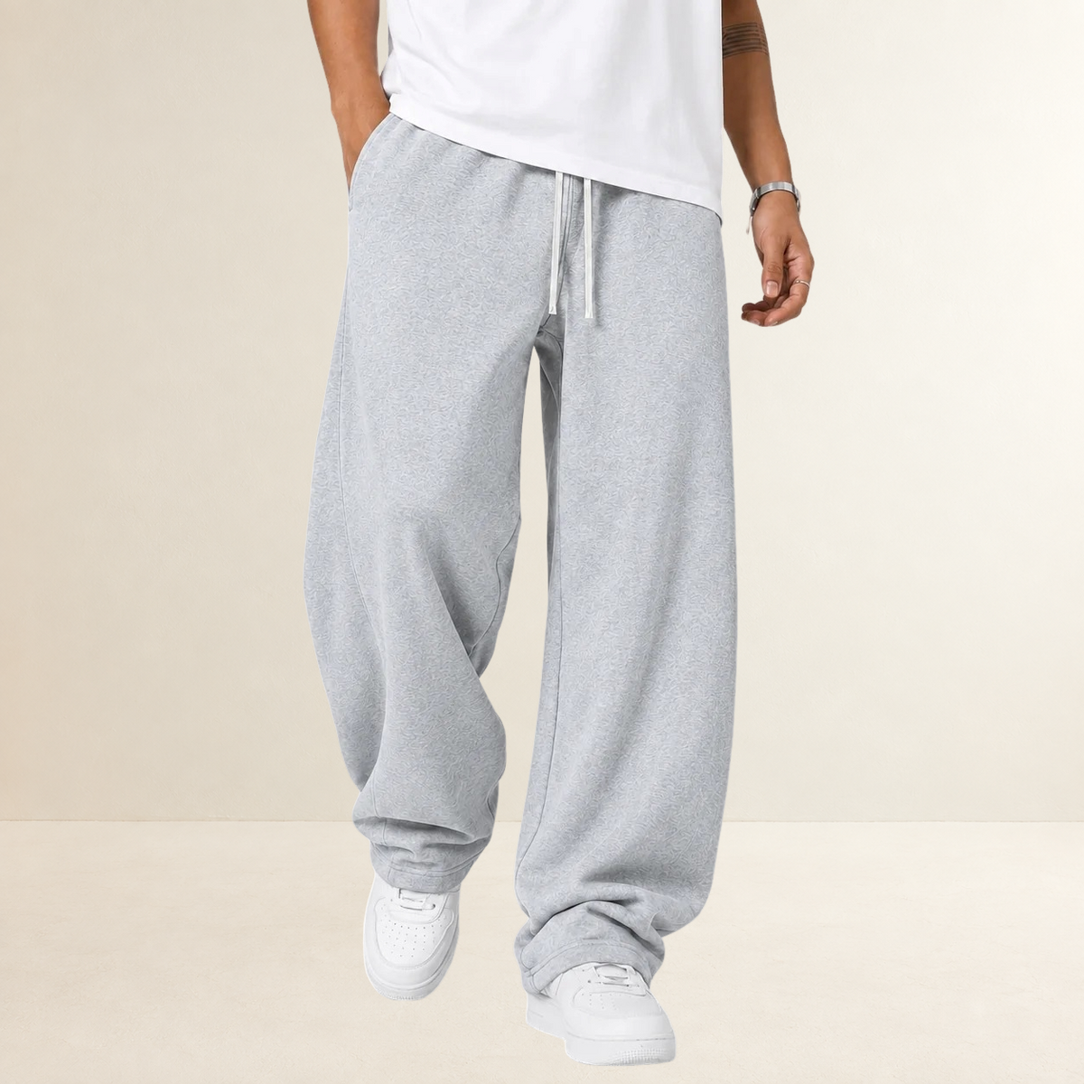 Pantalones jogger anchos para hombre con cintura con cordón ajustable