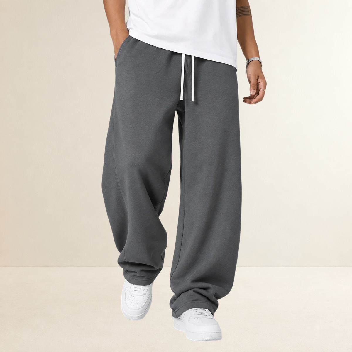 Pantalones jogger anchos para hombre con cintura con cordón ajustable