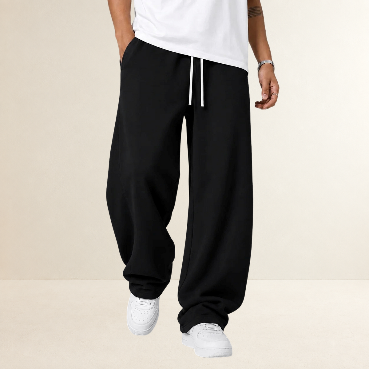 Pantalones jogger anchos para hombre con cintura con cordón ajustable