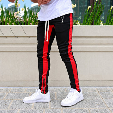 Pantalones jogger para hombre con rayas laterales de contraste y bolsillos con cremallera