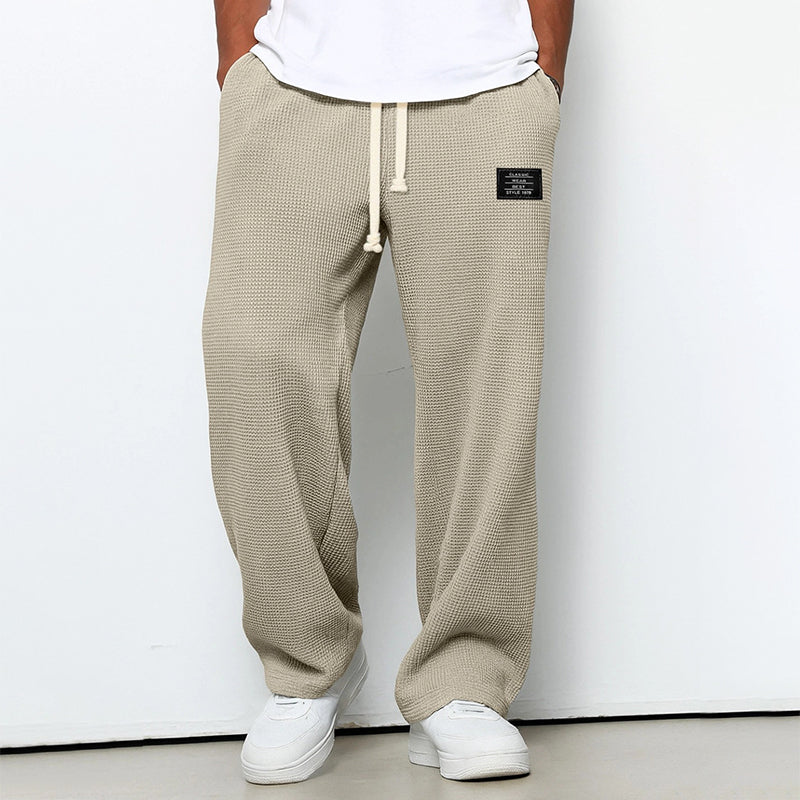 Pantalones jogger para hombre con textura de waffle y cintura con cordón - corte recto