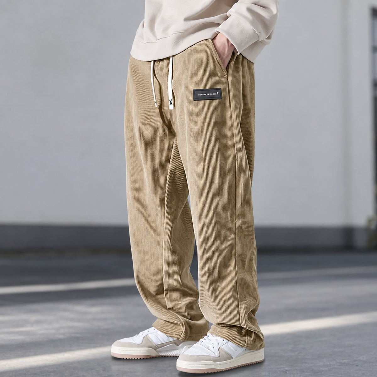 Pantalones para hombre con ajuste relajado y cintura con cordón