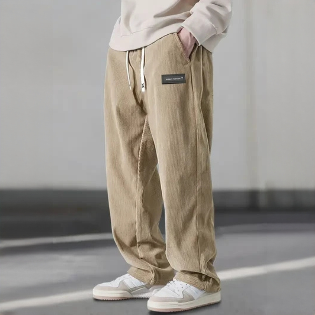 Pantalones para hombre con cintura ajustable y pernera recta relajada - bolsillos laterales