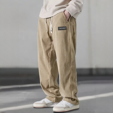 Pantalones para hombre con cintura ajustable y pernera recta relajada - bolsillos laterales