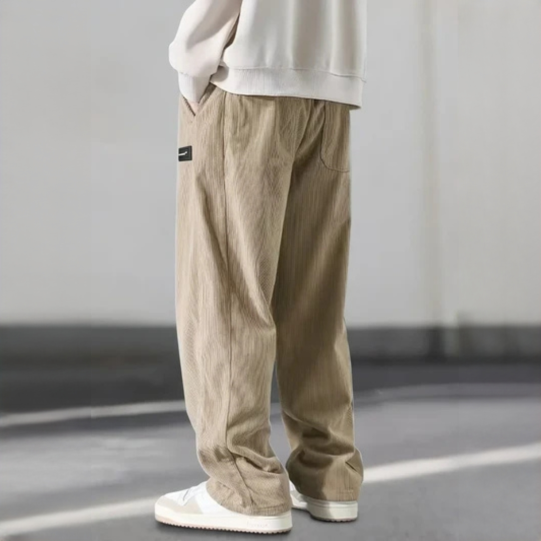 Pantalones para hombre con cintura ajustable y pernera recta relajada - bolsillos laterales