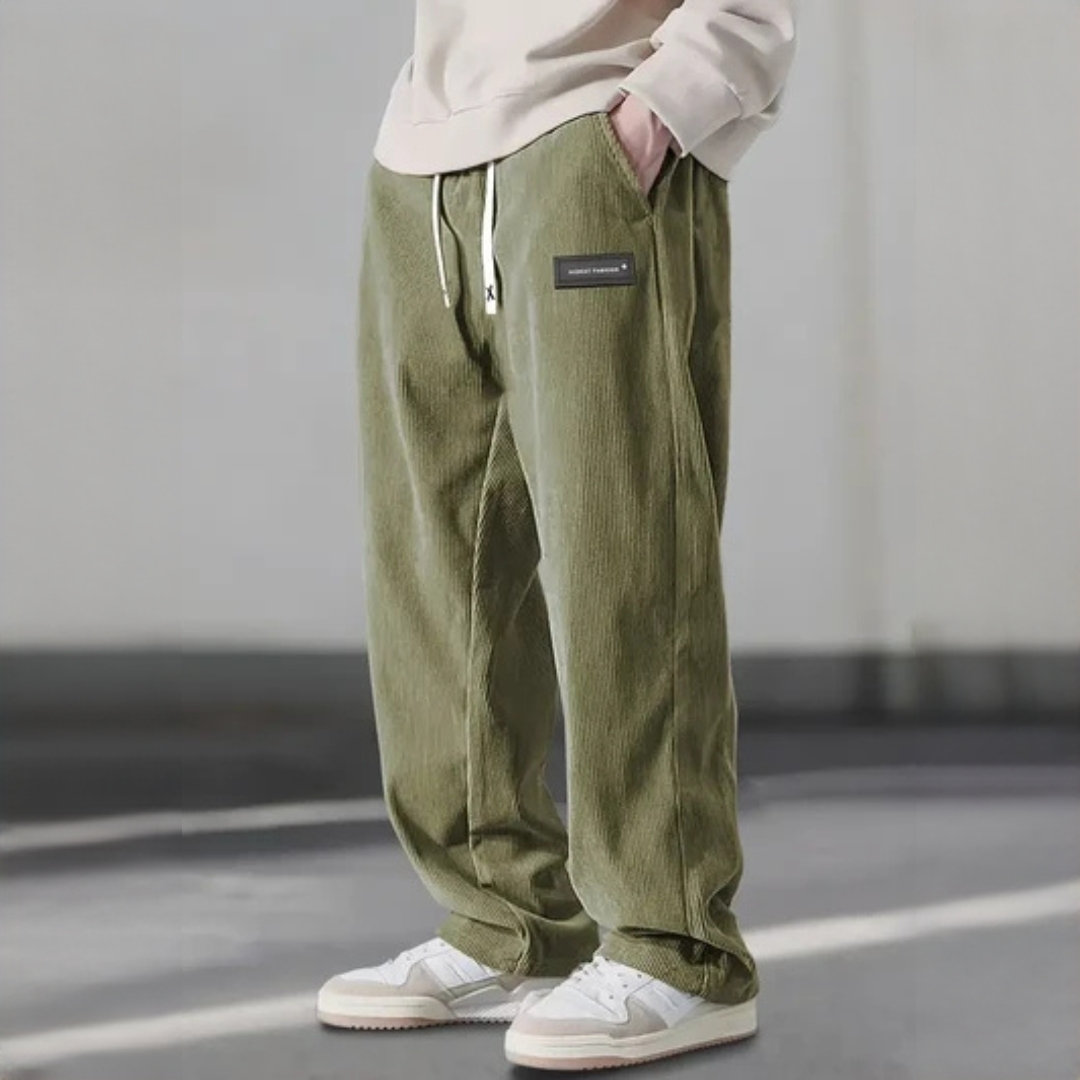 Pantalones para hombre con cintura ajustable y pernera recta relajada - bolsillos laterales