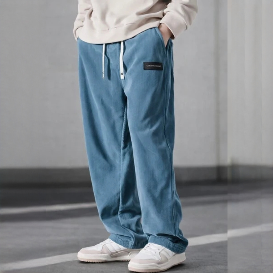 Pantalones para hombre con cintura ajustable y pernera recta relajada - bolsillos laterales