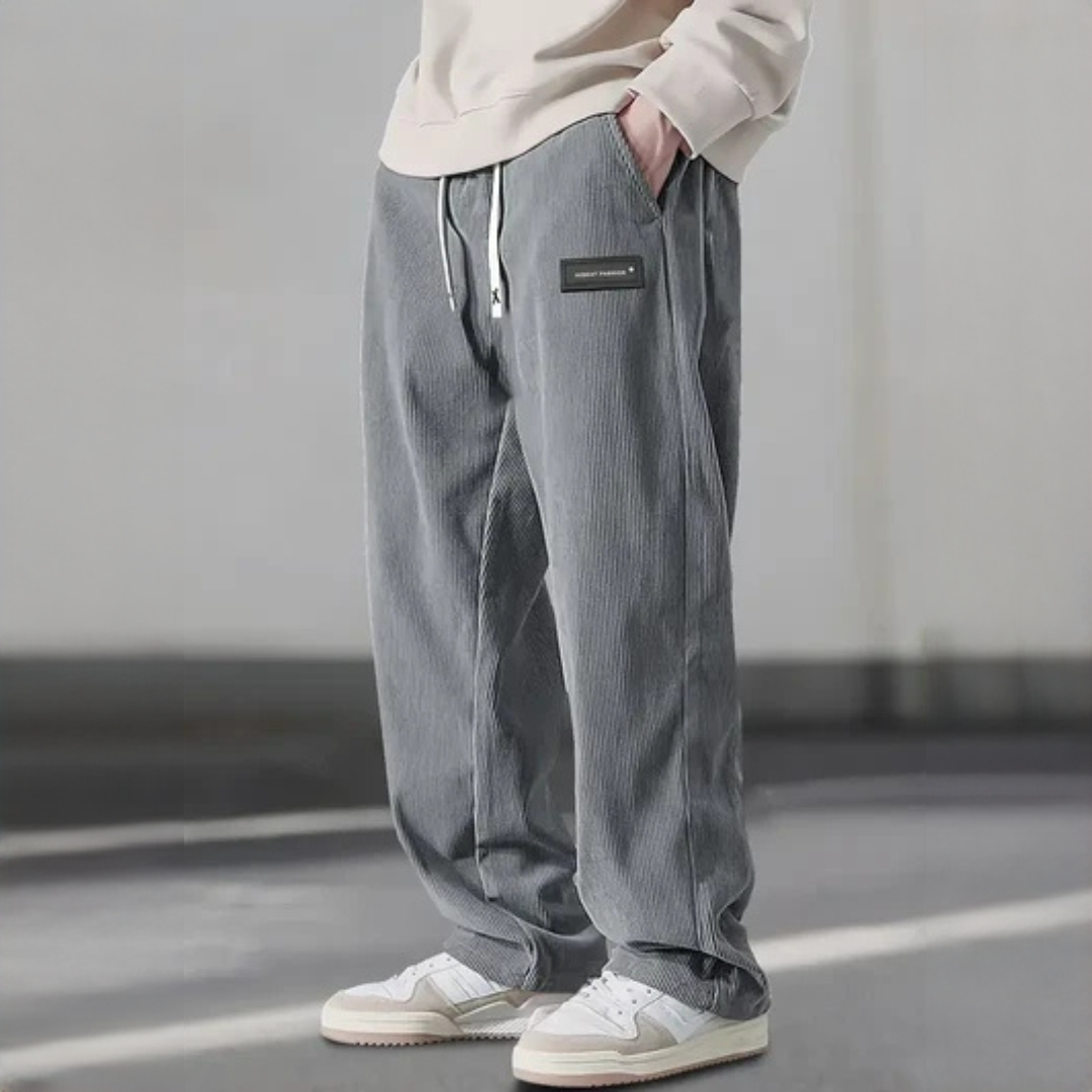Pantalones para hombre con cintura ajustable y pernera recta relajada - bolsillos laterales