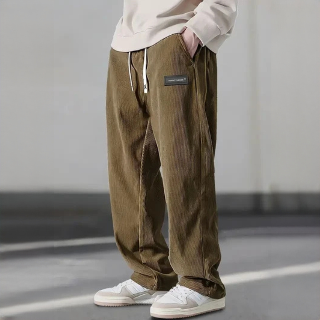 Pantalones para hombre con cintura ajustable y pernera recta relajada - bolsillos laterales